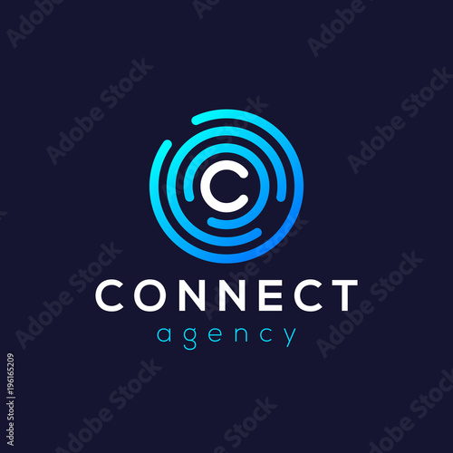 Letter C Logo Icon Design Template. Technology Abstract Line Connection Circle Vector Logotype