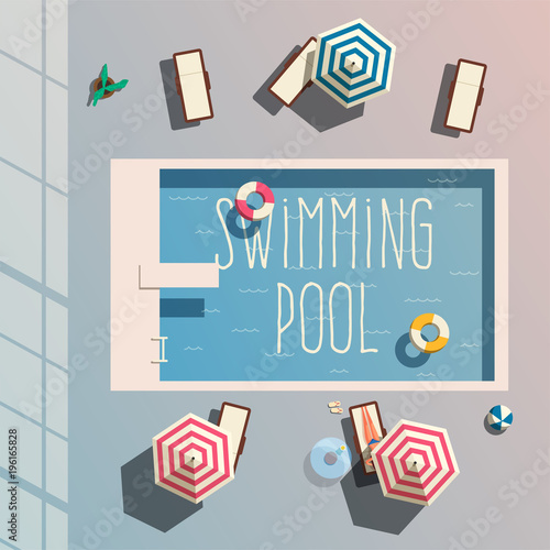 Hello summer. Swimming pool. Flat vector illustration.
