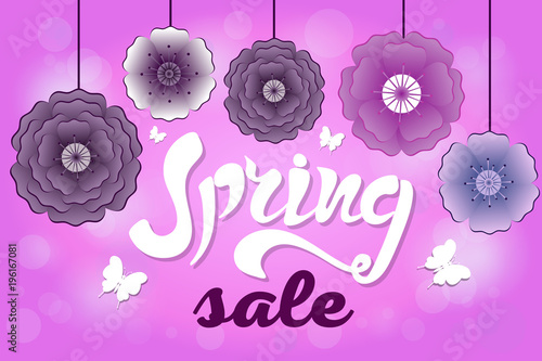 Spring banner with paper flowers.