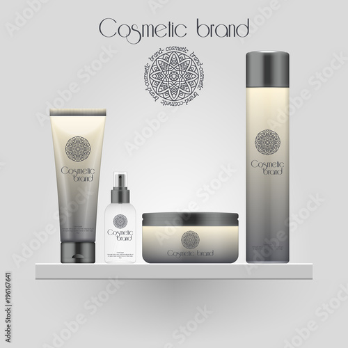 Set of realistic gradient color cosmetic bottle. 3D mockup bottle isolated on white background. Cosmetic products package.