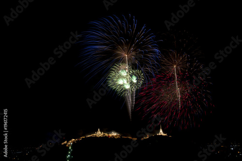 Colorful firework festival on Phra Nakhon Khiri (Khao Wang) at Phetchaburi province,Thailand