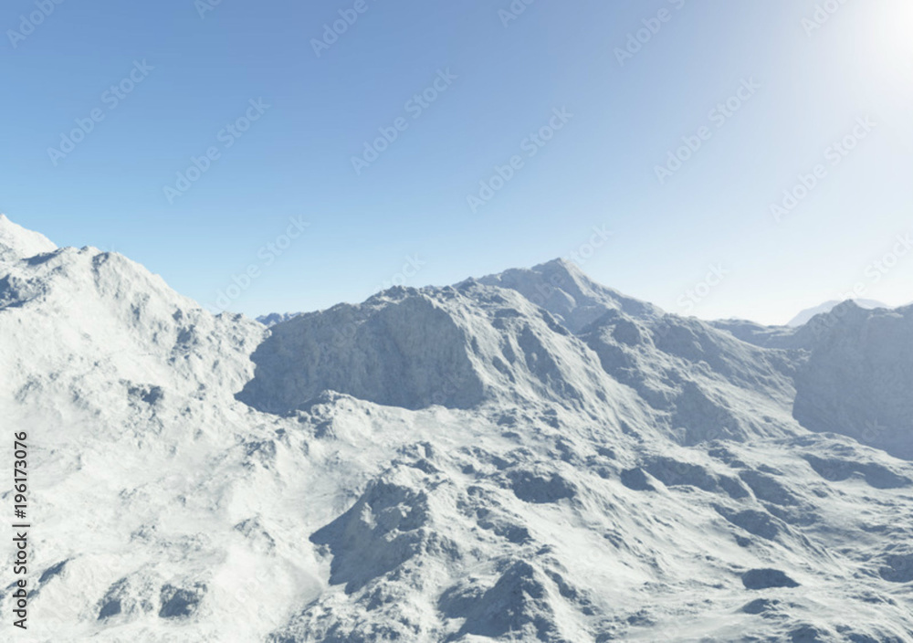 Alpine snowy mountains.Fractal 3D design.