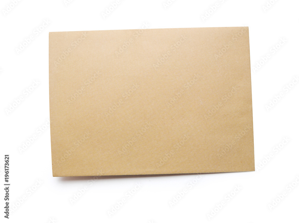 close up of stack of kraft mockup papers letter isolated clipping mask on white background with path, top view close up of stack of kraft mockup papers letter isolated clipping mask on white background with path, top view