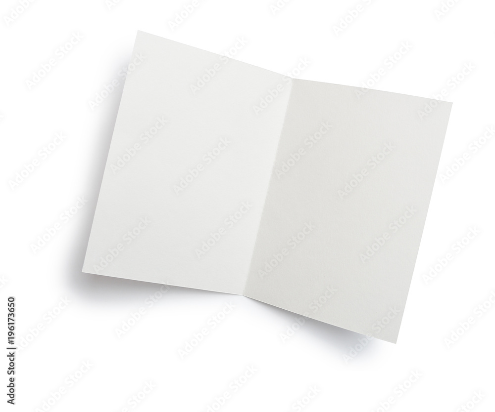 Mockup close up of stack of white papers open letter isolated clipping mask on white background with path, top view Mockup close up of stack of white papers open letter isolated clipping mask on white background with path, top view