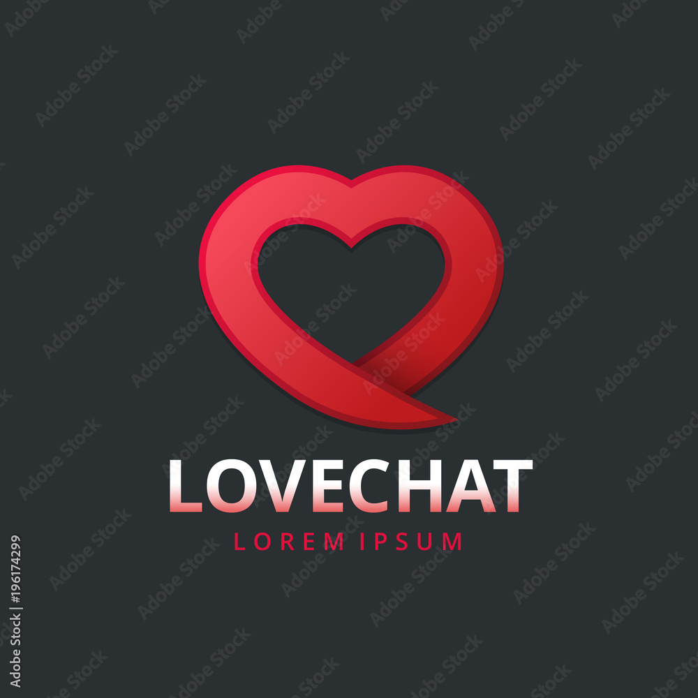 Love Chat Dating Logo Icon. Heart shape in message bubble. Vector template.