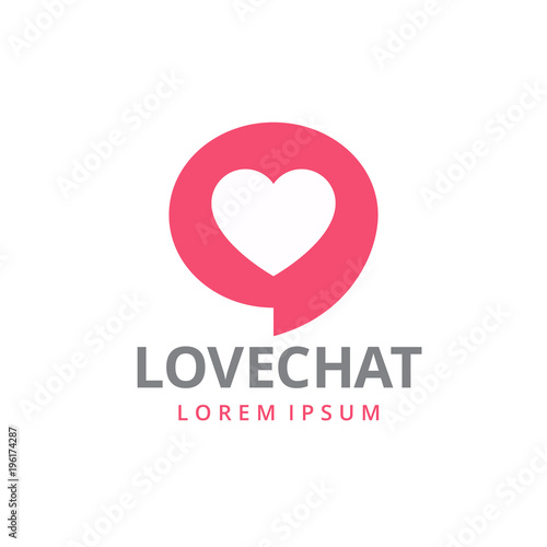 Love Chat Dating Logo Icon. Heart shape in message bubble. Vector template.
