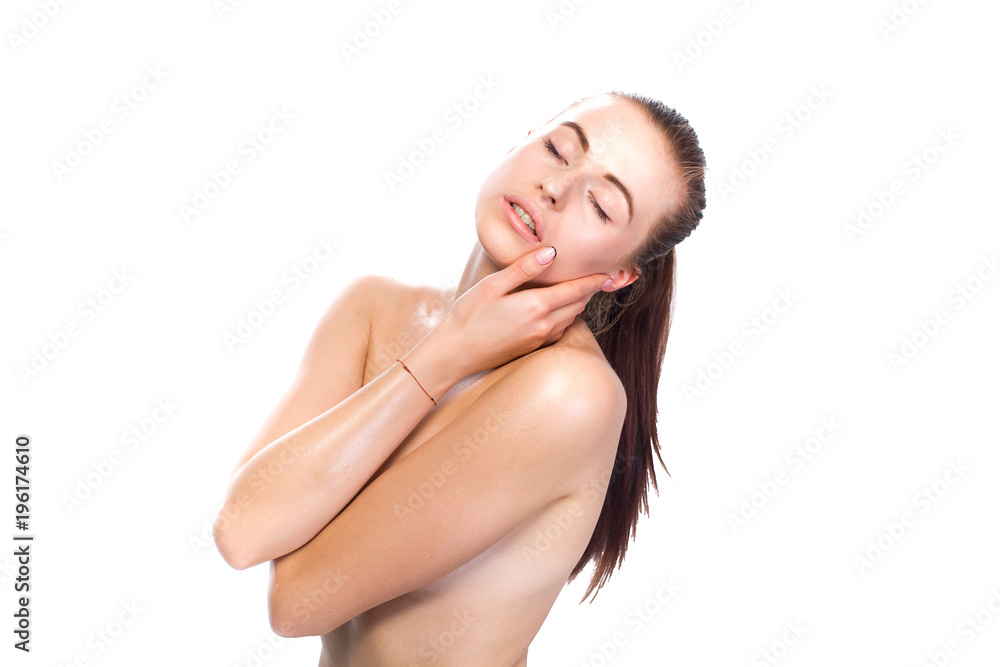Woman beauty face portrait isolated on white with healthy skin Woman beauty face portrait isolated on white with healthy skin