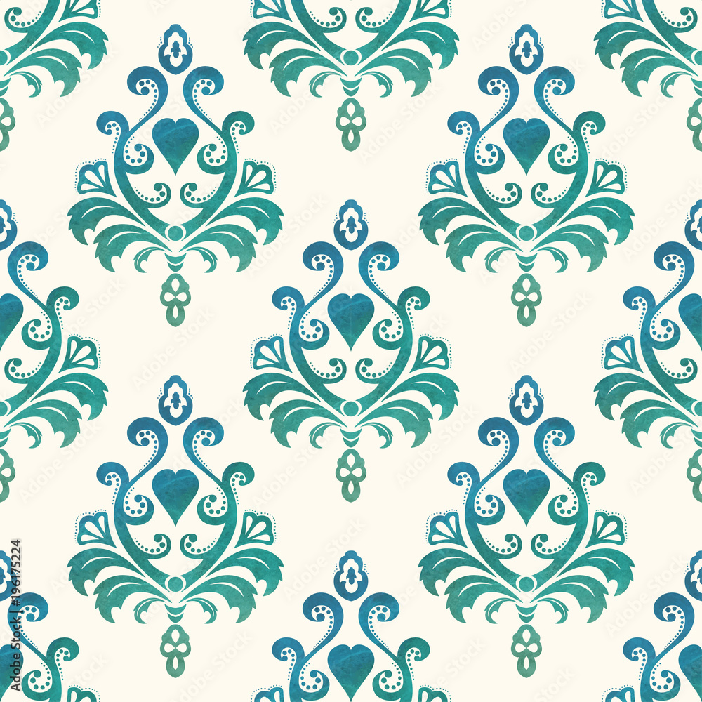 Fototapeta premium Watercolor seamless wallpapers in the style of Baroque . Illustration