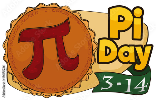 Delicious Pie with Sign and Ribbon for Pi Day Celebration, Vector Illustration