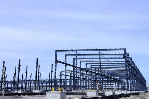 Steel frame construction plant under construction