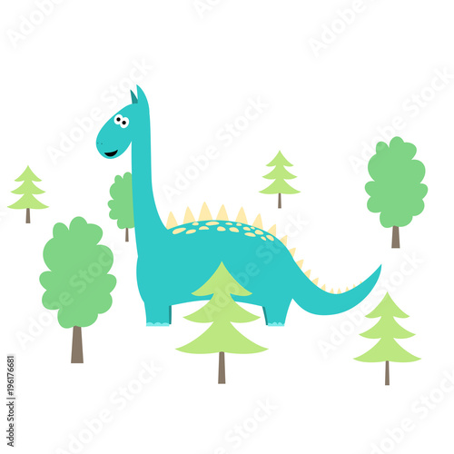 Cute cartoon dinosaur with trees