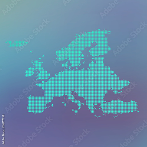 Europe dotted map on blue background, illustration