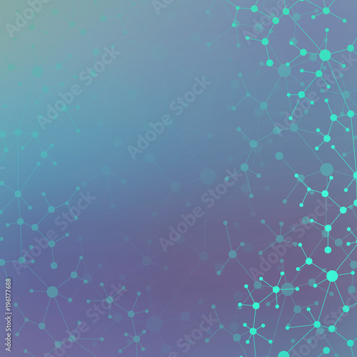 Geometric blue background molecule and communication. Connected line with dots  illustration