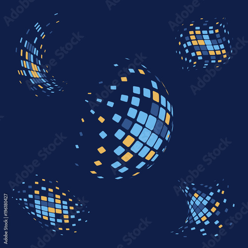 Abstract futuristic digital style 3d shapes in random harmonic blue and orange colors. Vector illustration