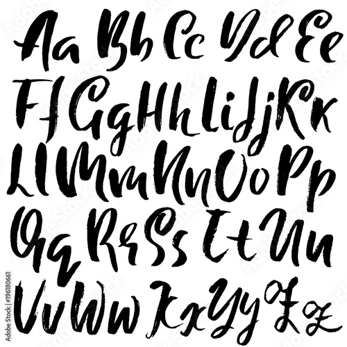 Handdrawn dry brush font. Modern brush lettering. Grunge style alphabet. Vector illustration. © anya babii
