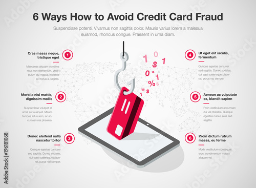 Simple Vector infographic for 6 ways how to avoid credit card fraud template isolated on light background. Easy to use for your website or presentation.