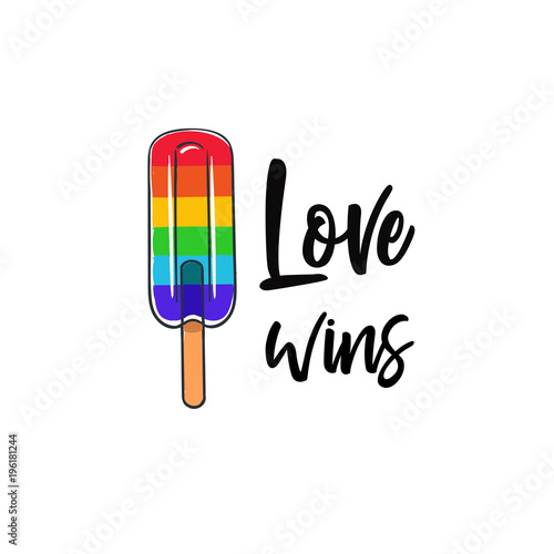 LGBT concept with rainbow flag and Lettering against homosexual discrimination. Vector hand drawn