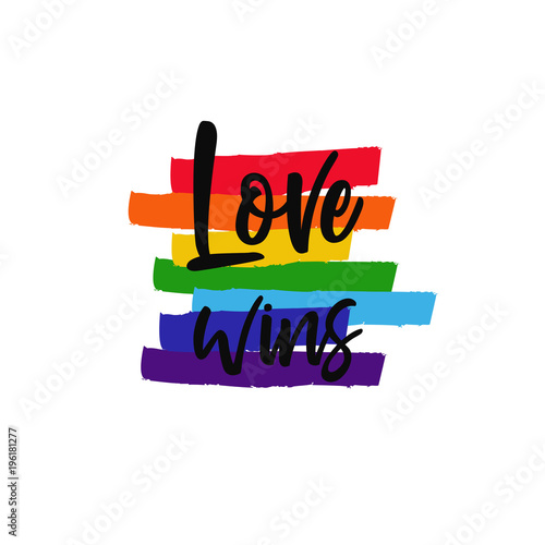 LGBT concept with rainbow flag and Lettering against homosexual discrimination. Vector hand drawn