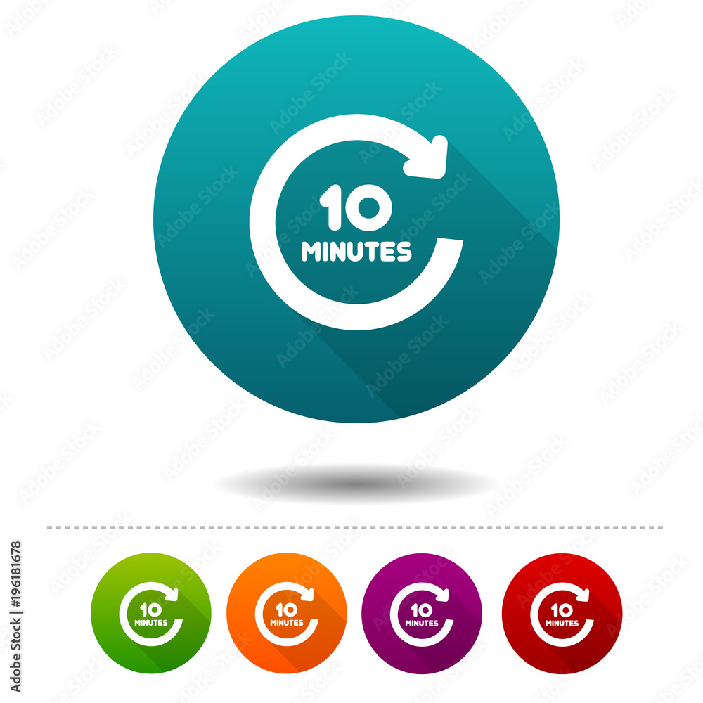 10 Minutes rotation icon. Timer symbol sign. Web Button. 10 Minutes rotation icon. Timer symbol sign. Web Button.