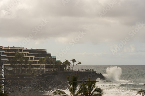 A stormy day with big waves at the beach of Puerto Naos at La Palma west coast / Canary Islands photo