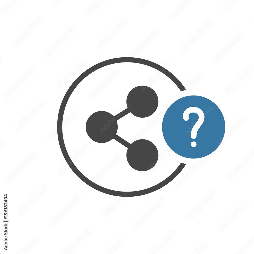 Share icon with question mark. Share icon and help, how to, info, query symbol