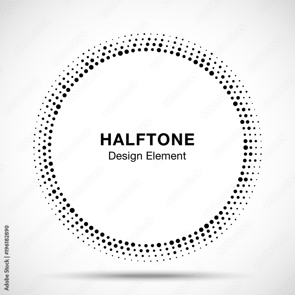 Black abstract vector circle frame halftone random dots logo emblem design element for technology, medical, treatment, cosmetic. Round border Icon using halftone circle dots raster texture. Vector Black abstract vector circle frame halftone random dots logo emblem design element for technology, medical, treatment, cosmetic. Round border Icon using halftone circle dots raster texture. Vector