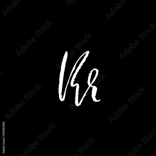Letter R. Handwritten by dry brush. Rough strokes textured font. Vector illustration. Grunge style elegant alphabet.