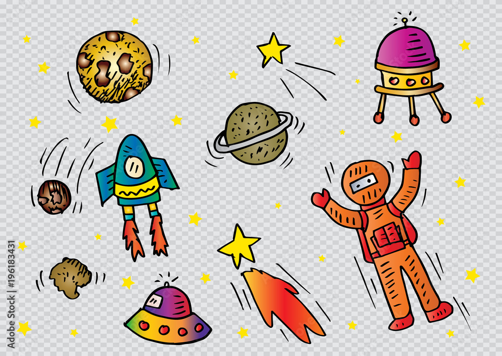 Doodle space object background. Doodle space object background.