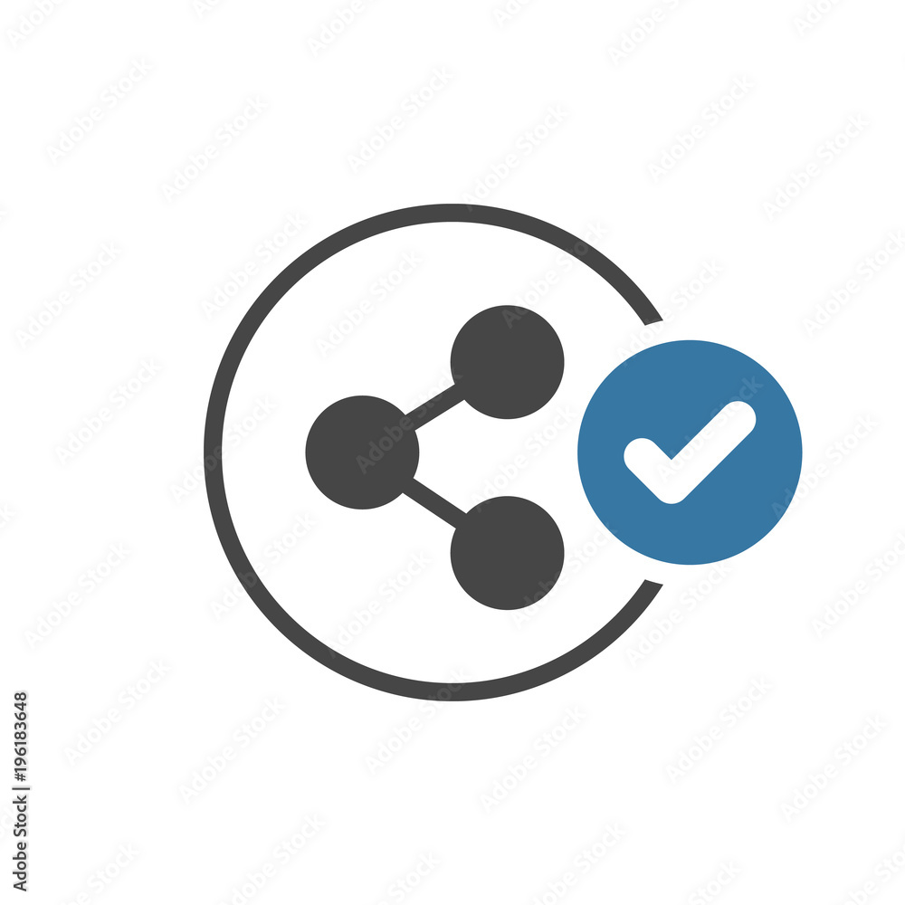 Share icon with check sign. Share icon and approved, confirm, done, tick, completed symbol