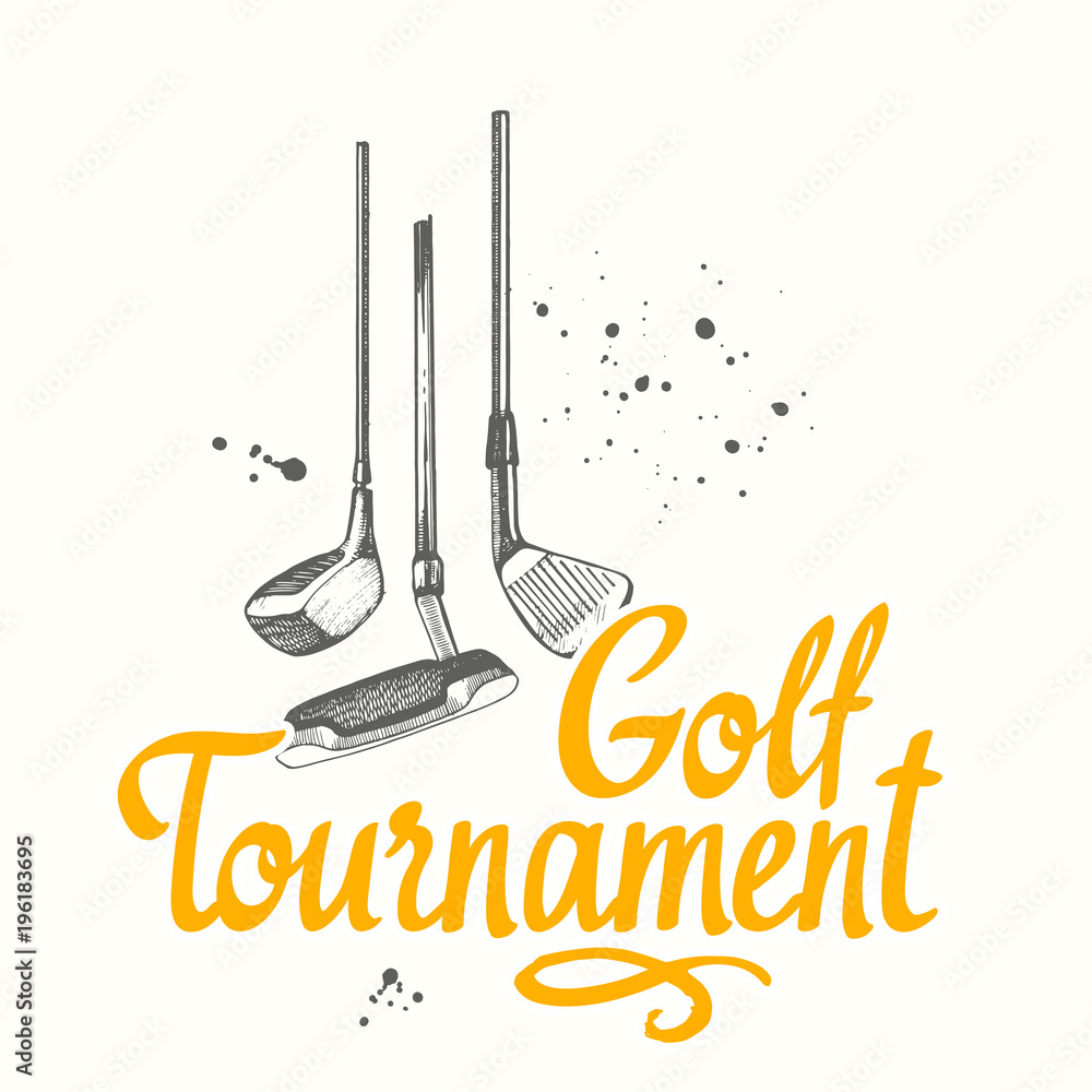 Golf. Vector set of hand-drawn sports equipment. Illustration in sketch ...