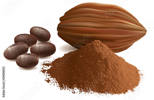 cacao beans, with powder