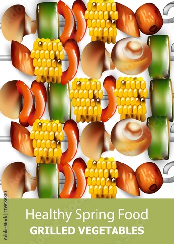 Grilled vegetables vegan kebab Vector. Healthy food vegetarian styles