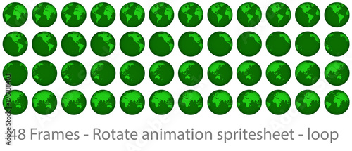 Globe rotation animation sprite sheet loop animation, Globe rotation animation sprite sheet loop animation, animation frames, forty eight animation frames, loop animation, world map