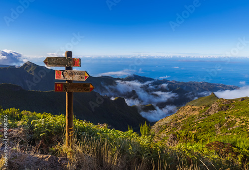 Signboard Pico Ruivo in Madeira Portugal photo