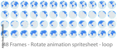 Globe rotation animation sprite sheet loop animation, Globe rotation animation sprite sheet loop animation, animation frames, forty eight animation frames, loop animation, world map
