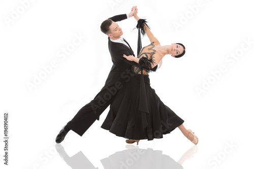 Vászonkép ballroom dance couple in a dance pose isolated on white