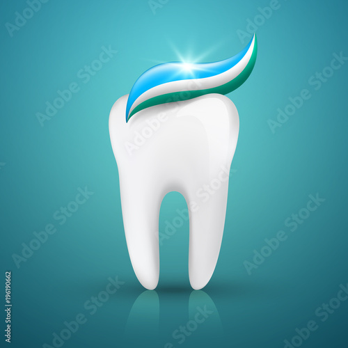 Healthy white tooth and toothpaste, vector design