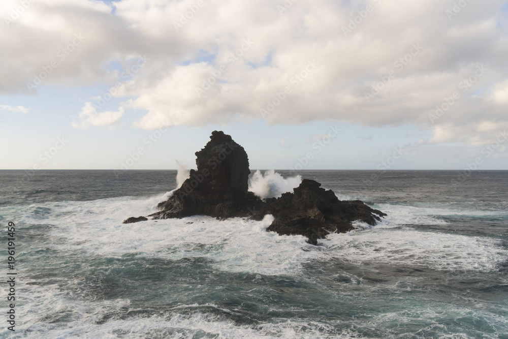 Big waves on a stormy day in Santo Domingo de Garafia at the west coast of La Palma / Canary Islands