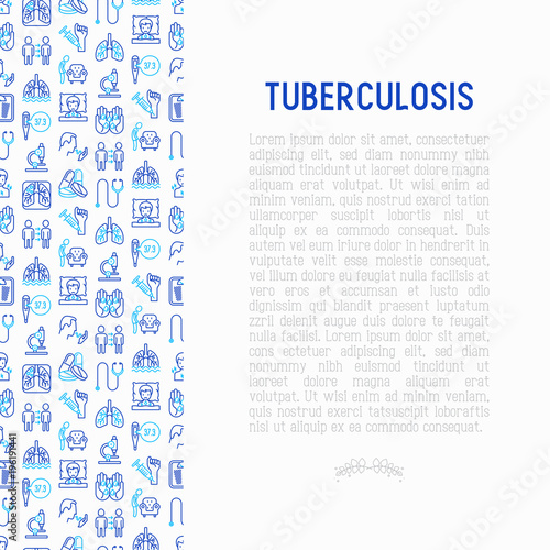 Tuberculosis concept with thin line icons: infection in lungs, x-ray image, dry cough, pain in chest and shoulders, Mantoux test, weight loss. Modern vector illustration for banner, web page template.