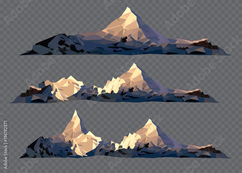 Set of black and white mountain silhouettes.Vector illustration on the transparent background.
