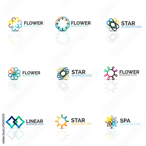 Set of abstract flower or star minimalistic linear icons  thin line geometric flat symbols for business icon design  abstract buttons or emblems