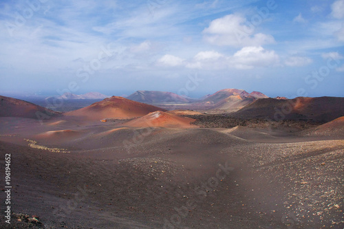 Volcanic rocky landscape in timanfaya volcano park in Lanzarote island, Spain