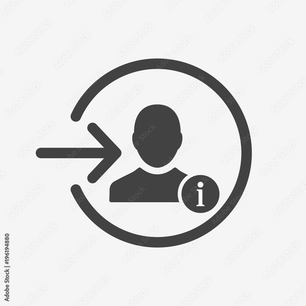 Login icon with information sign. Login icon and about, faq, help, hint symbol Login icon with information sign. Login icon and about, faq, help, hint symbol