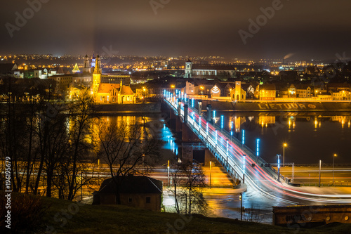 Obraz na płótnie View on the old town in Kaunas city and Nemunas river at night , Lithuania w salonie