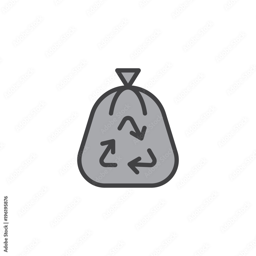 Trash bag filled outline icon, line vector sign, linear colorful pictogram isolated on white. Recycling garbage bag symbol, logo illustration. Pixel perfect vector graphics Trash bag filled outline icon, line vector sign, linear colorful pictogram isolated on white. Recycling garbage bag symbol, logo illustration. Pixel perfect vector graphics