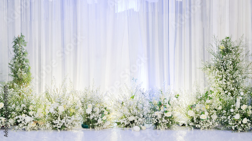 Fotografi wedding flower decoration, flower backdrop background, rose wall, white rose