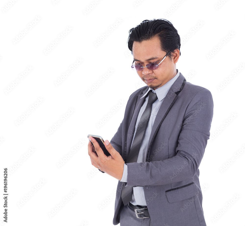 business man using mobile phone isolated on white background business man using mobile phone isolated on white background