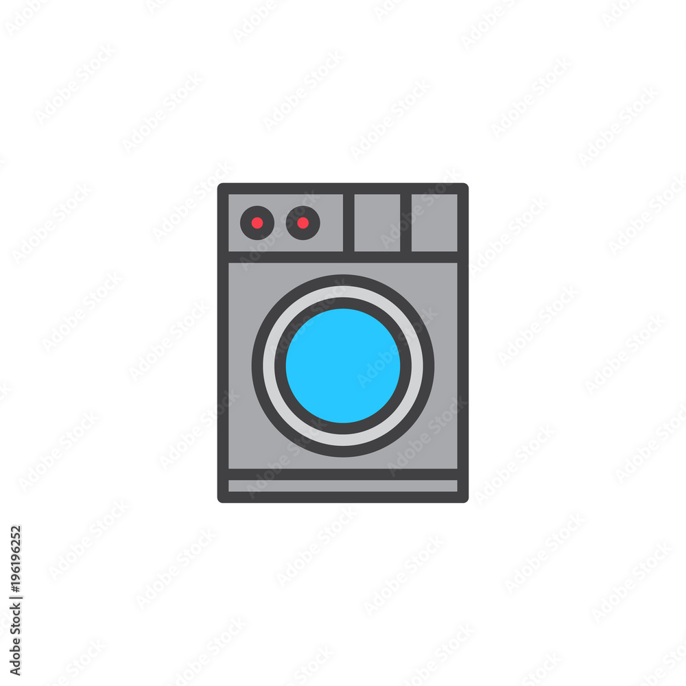 Washing machine filled outline icon, line vector sign, linear colorful pictogram isolated on white. Clothes washer symbol, logo illustration. Pixel perfect vector graphics