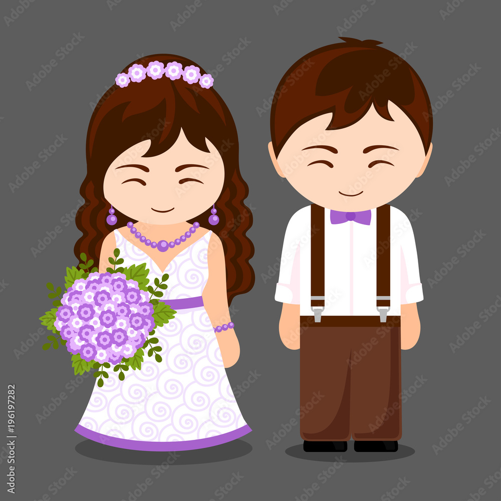 Newlywed couple. Bride and groom. Wife and husband. Wedding. Vector flat illustration. Newlywed couple. Bride and groom. Wife and husband. Wedding. Vector flat illustration.
