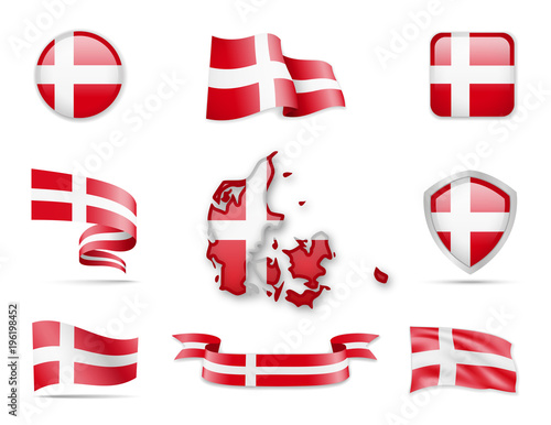 Denmark Flags Collection. Flags and contour map.